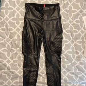 Spanx Black Faux Leather Moto Leggings